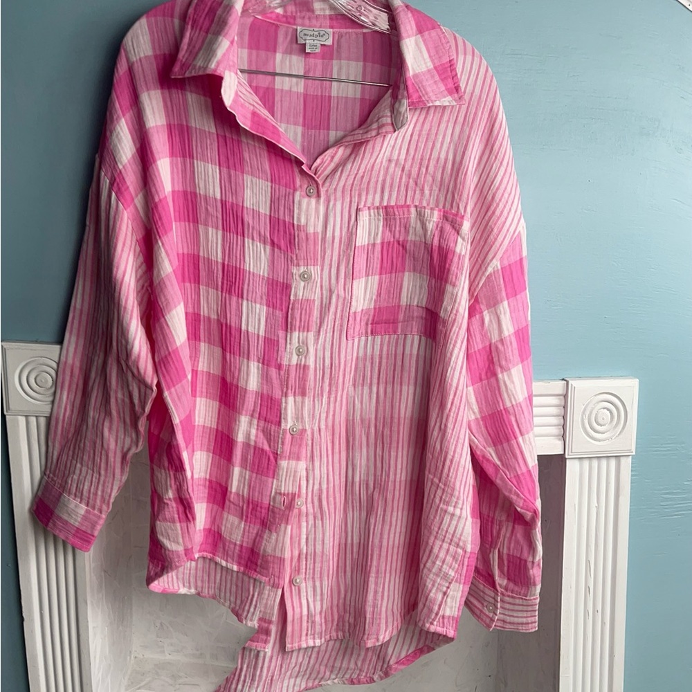 NWOT Mud Pie 100% Cotton Pink Striped Shirt
